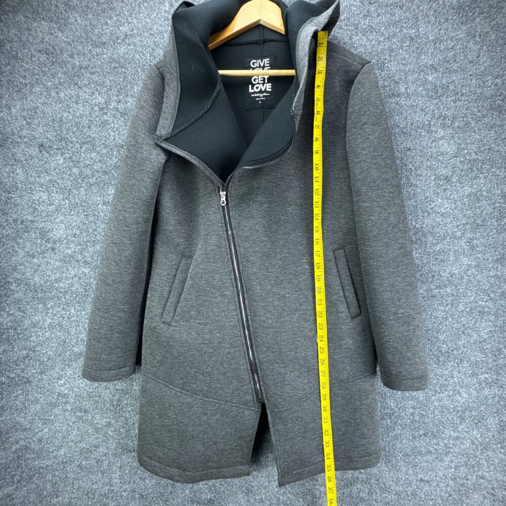 **SOLD**Betsey Johnson Performance Jacket Womens Large Gray Hooded Asymmetrical - Picture 12 of 15